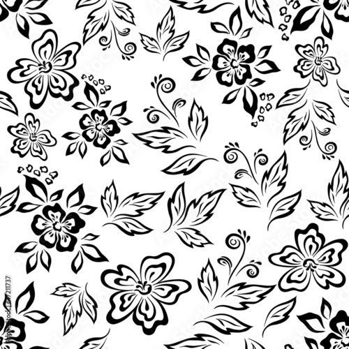 Seamless floral background  outline