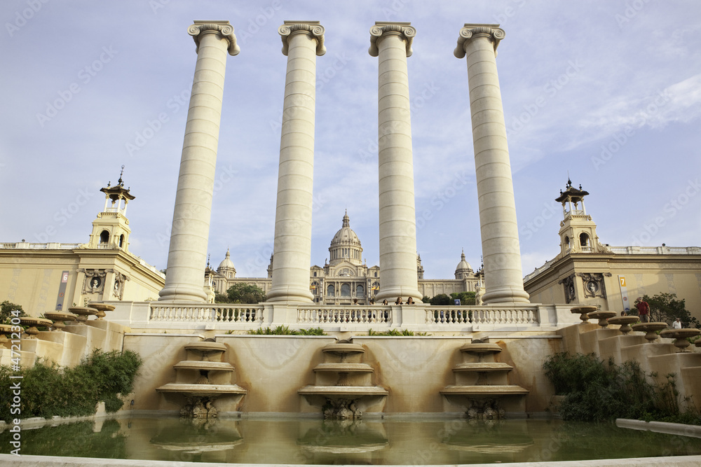 National Palace of Barcelona, with the Four Columns sculpture National Palace of Barcelona, with the Four Columns sculpture