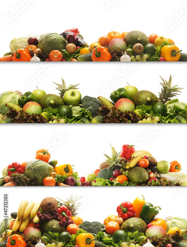 Fototapeta Naklejka Na Ścianę i Meble -  A collage of fresh and tasty fruits and vegetables on white