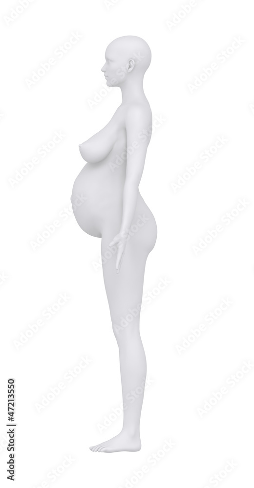 Pregnant woman in left lateral view with clipping path