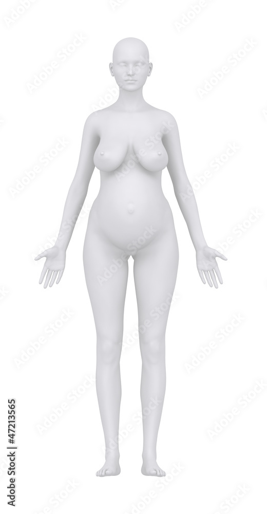 Pregnant woman in anatomical position with clipping path