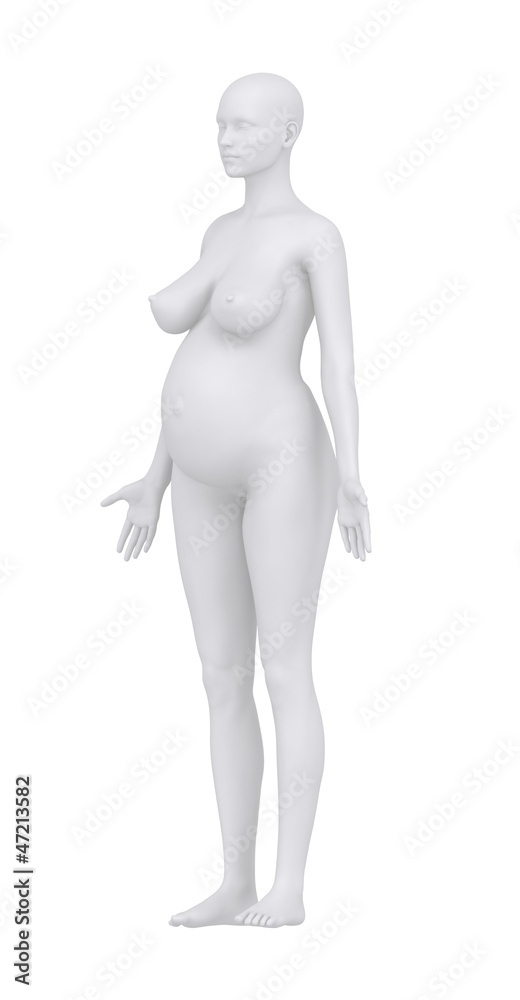 Pregnant woman in anatomical position with clipping path