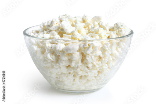 Cottage cheese in glass bowl