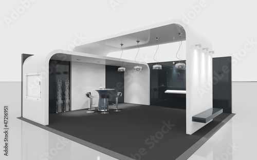 black and white exhibition stand photo
