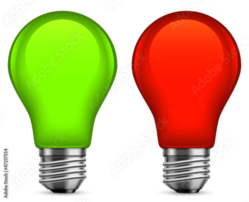 Green and red light bulbs.