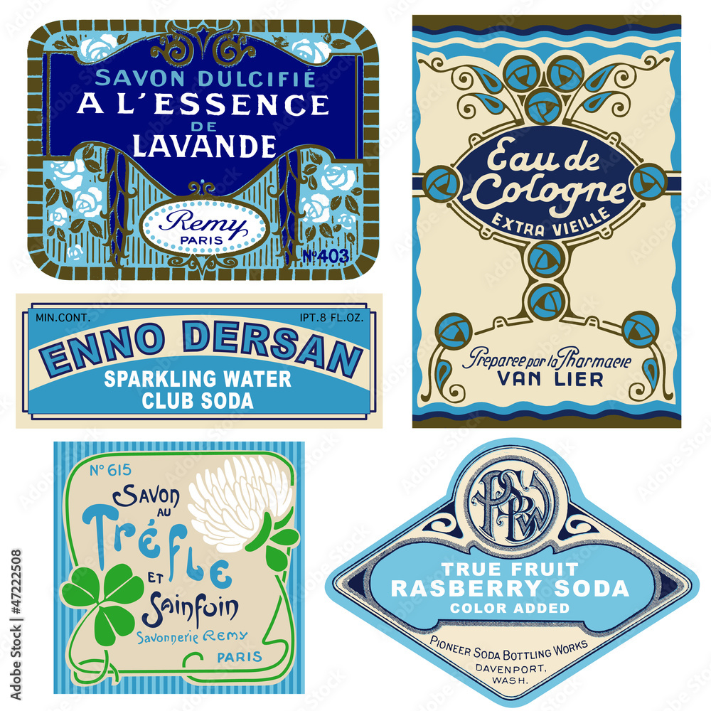 5  vintage labels