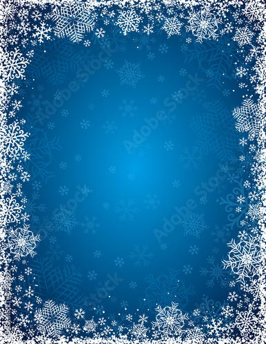 blue background with frame of snowflakes, vector