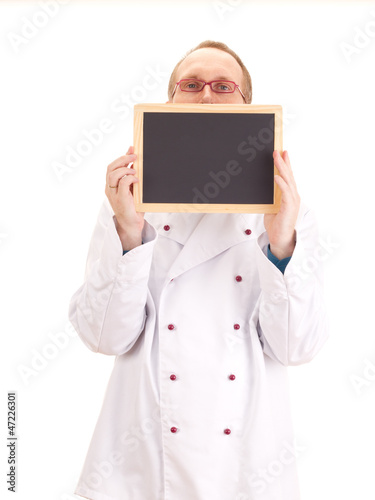 Cook with blackboard