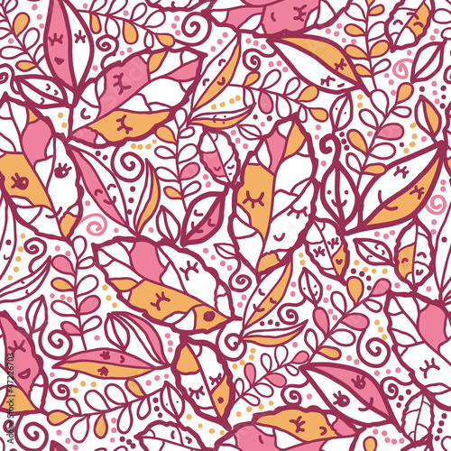 Vector cartoon fall leaves seamless pattern background with