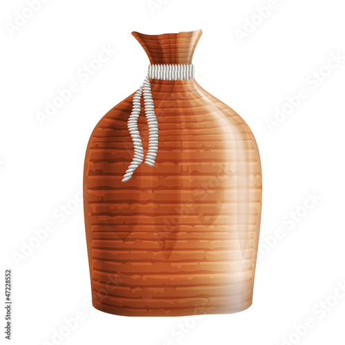 Realistic brown textile bag with white ribbon. Eps10