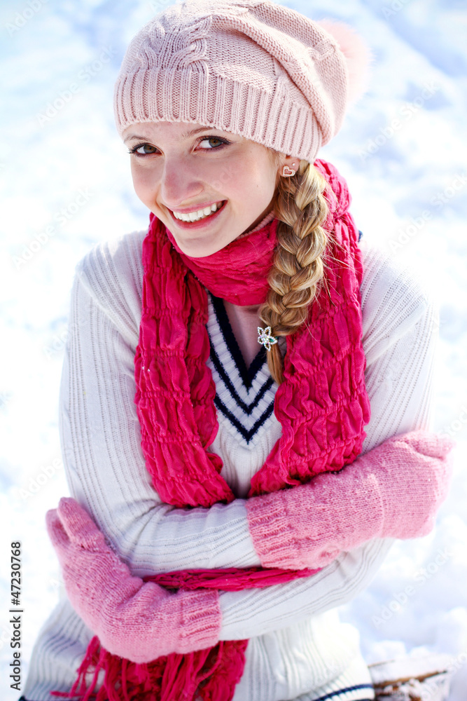 Portrait of happy girl on the snow
