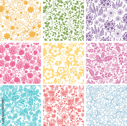 Set Of Nine Abstract plant Seamless Patterns Backgrounds