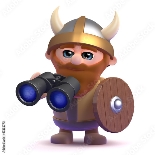 Viking looks through his binoculars