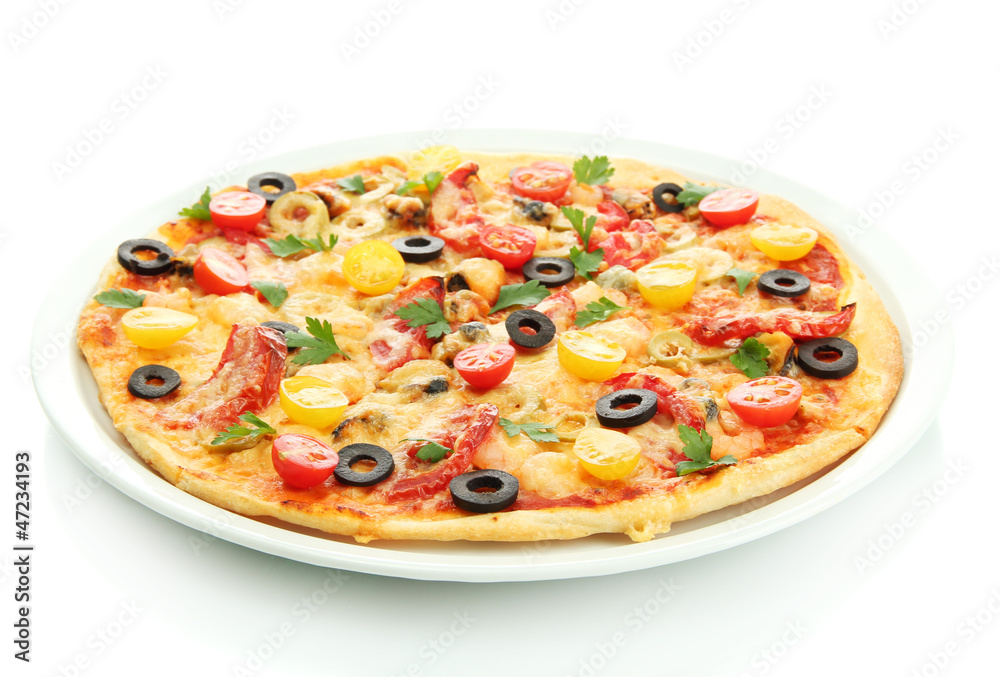 tasty pizza on the plate isolated on white