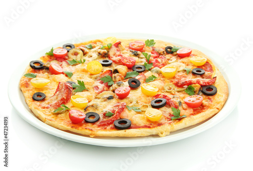 tasty pizza on the plate isolated on white