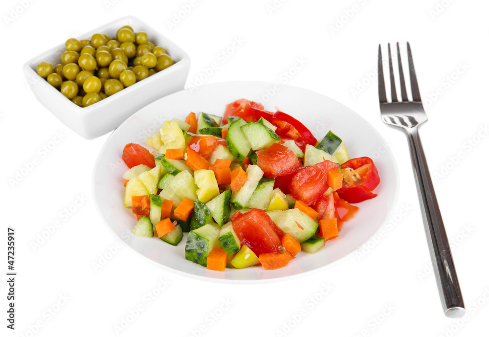 Healthy food on plate isolated on white