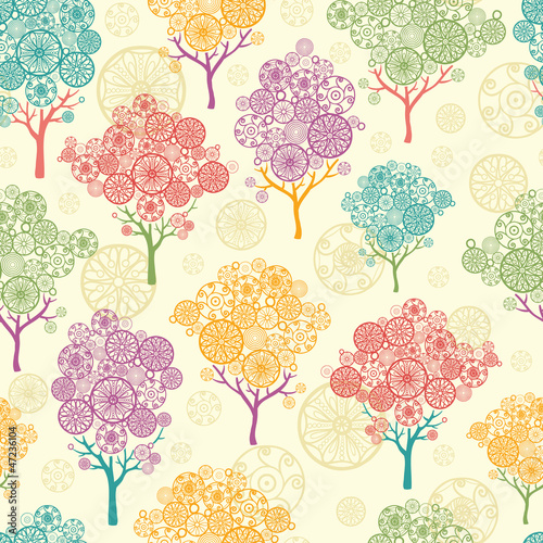 Vector colorful abstract trees seamless pattern background with