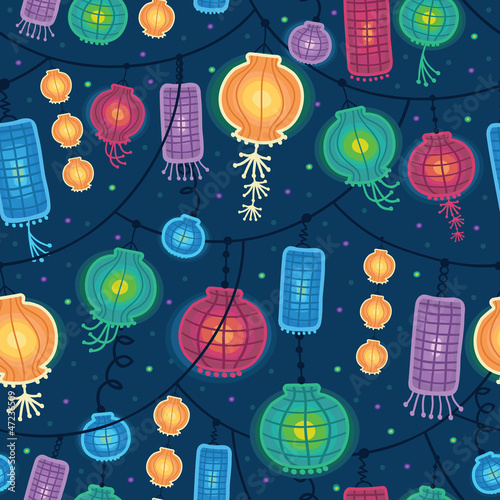Vector glowing lanterns seamless pattern background with Chinese