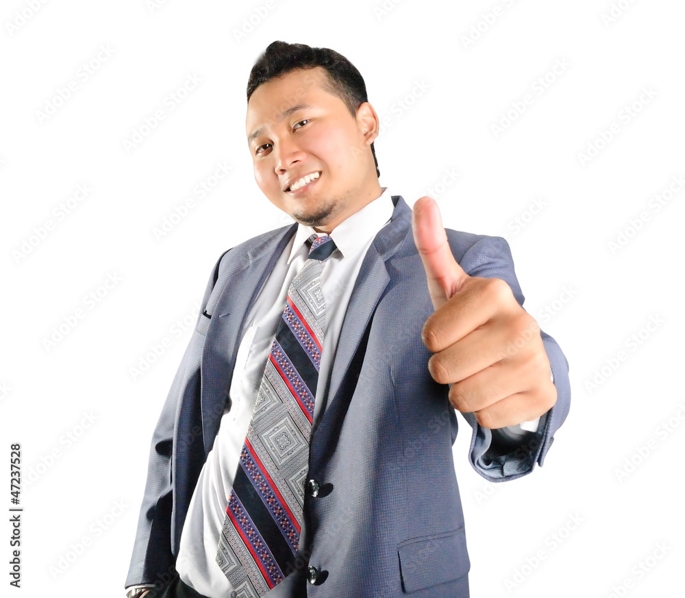 business man showing thumbs up gesture on white business man showing thumbs up gesture on white