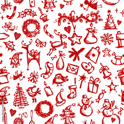 Christmas seamless sketch for your design