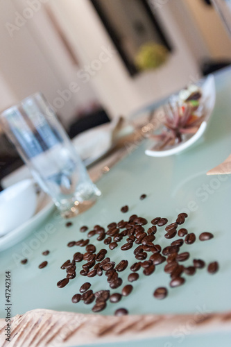 Coffee bean on glass table