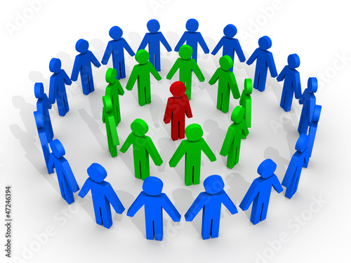 Leader in the middle and human figures protecting him