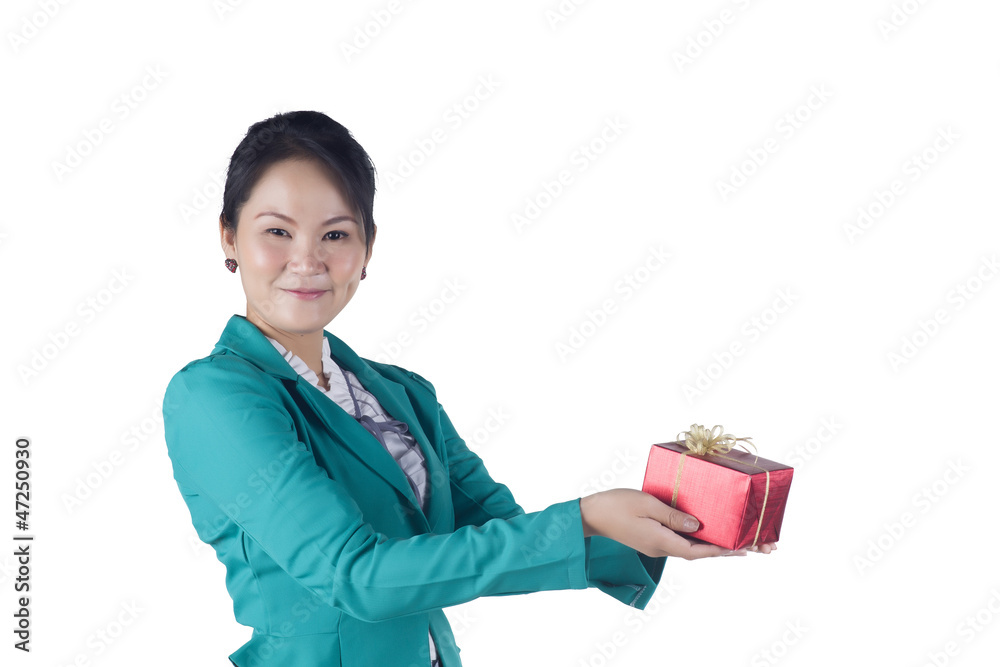 Portrait of beautiful Asian woman holding a gift box Portrait of beautiful Asian woman holding a gift box