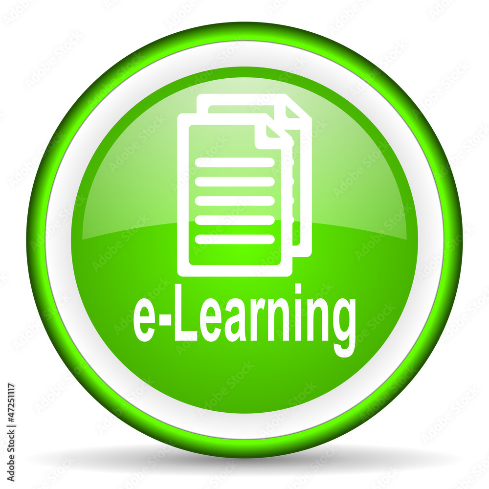 e-learning green glossy icon on white background e-learning green glossy icon on white background