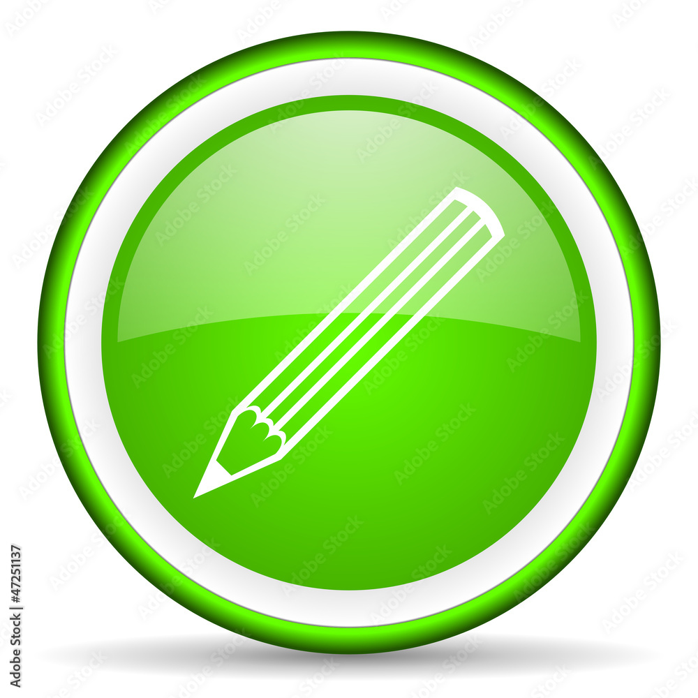 pencil green glossy icon on white background pencil green glossy icon on white background