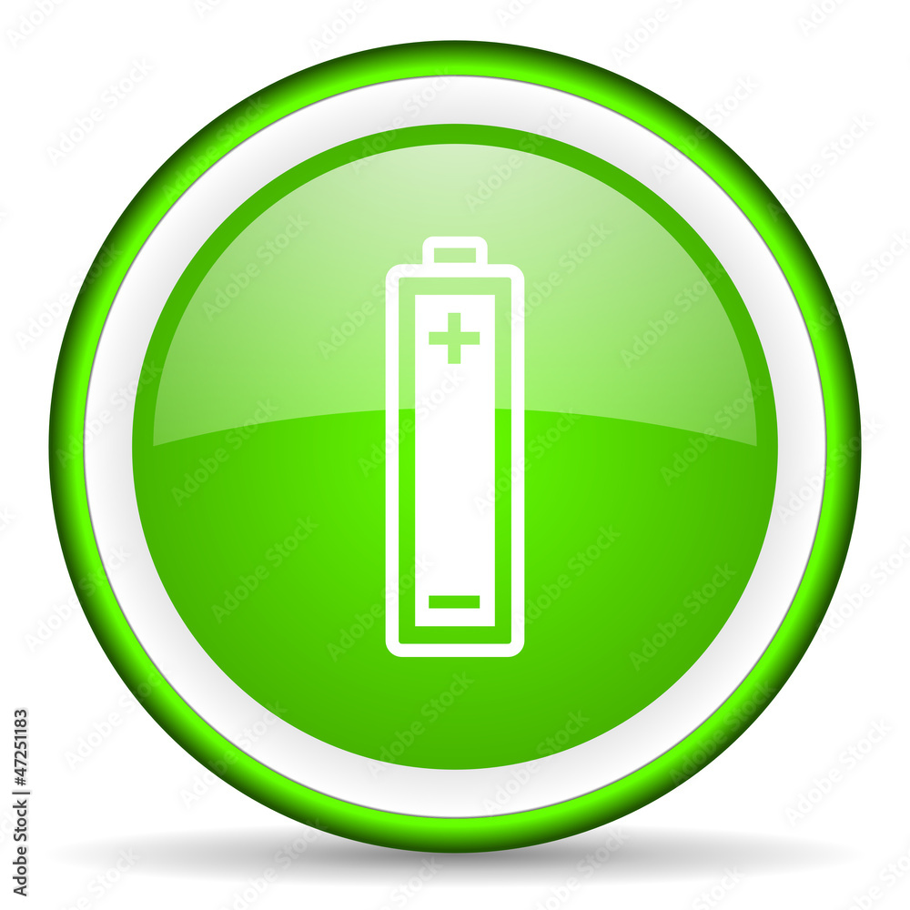 battery green glossy icon on white background battery green glossy icon on white background