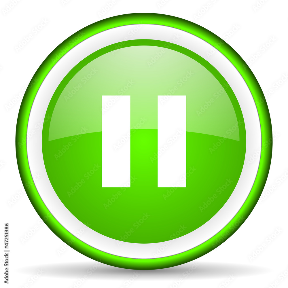 pause green glossy icon on white background pause green glossy icon on white background
