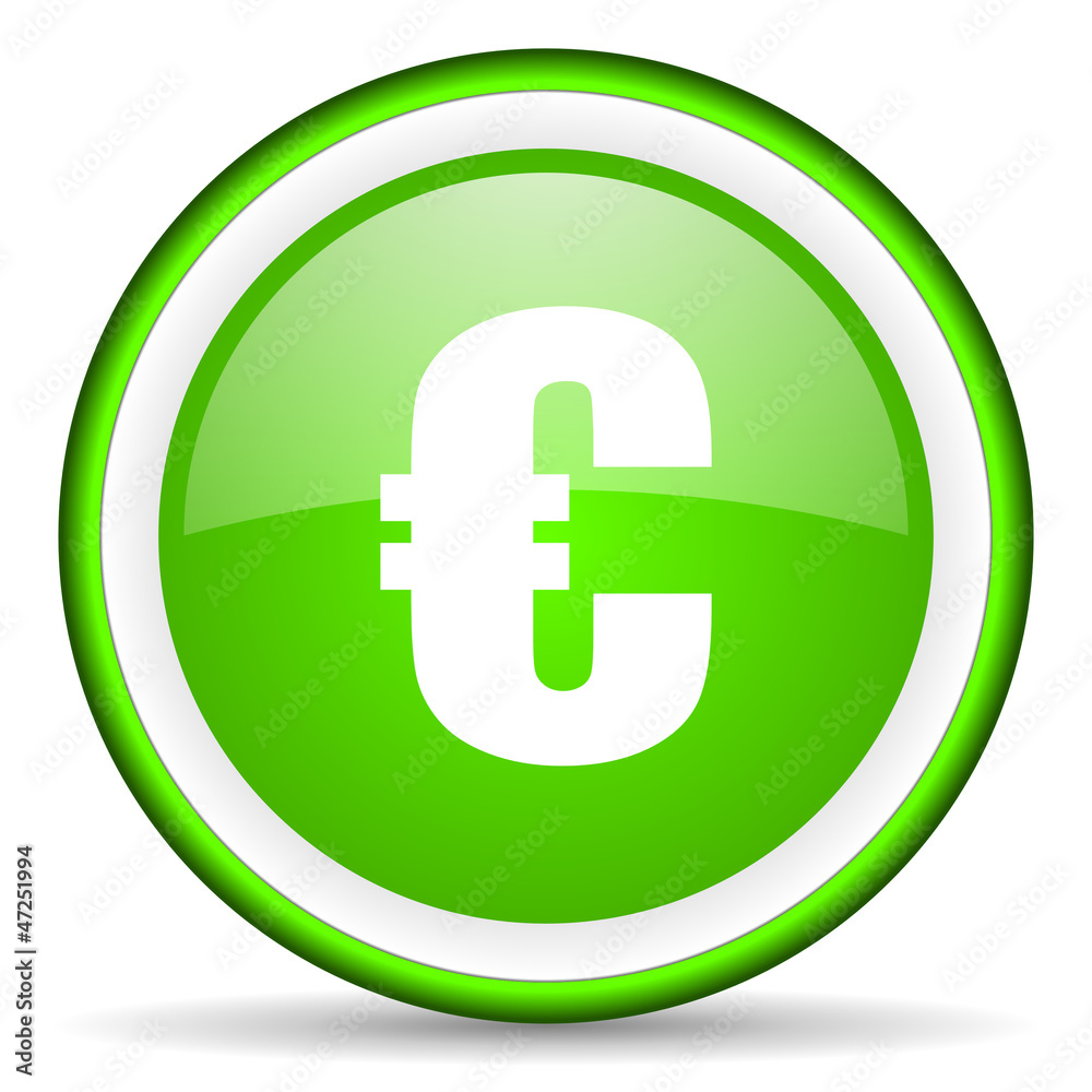 euro green glossy icon on white background