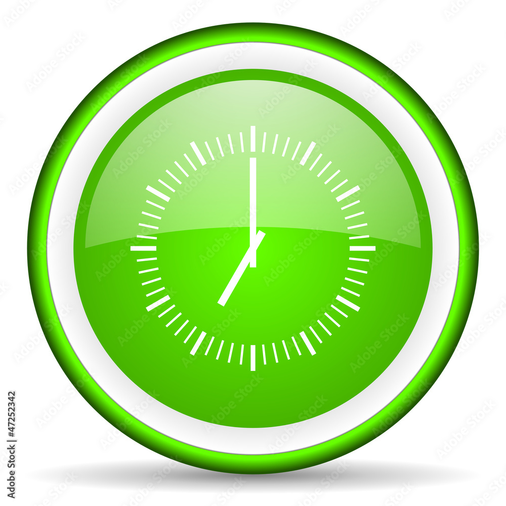 clock green glossy icon on white background clock green glossy icon on white background