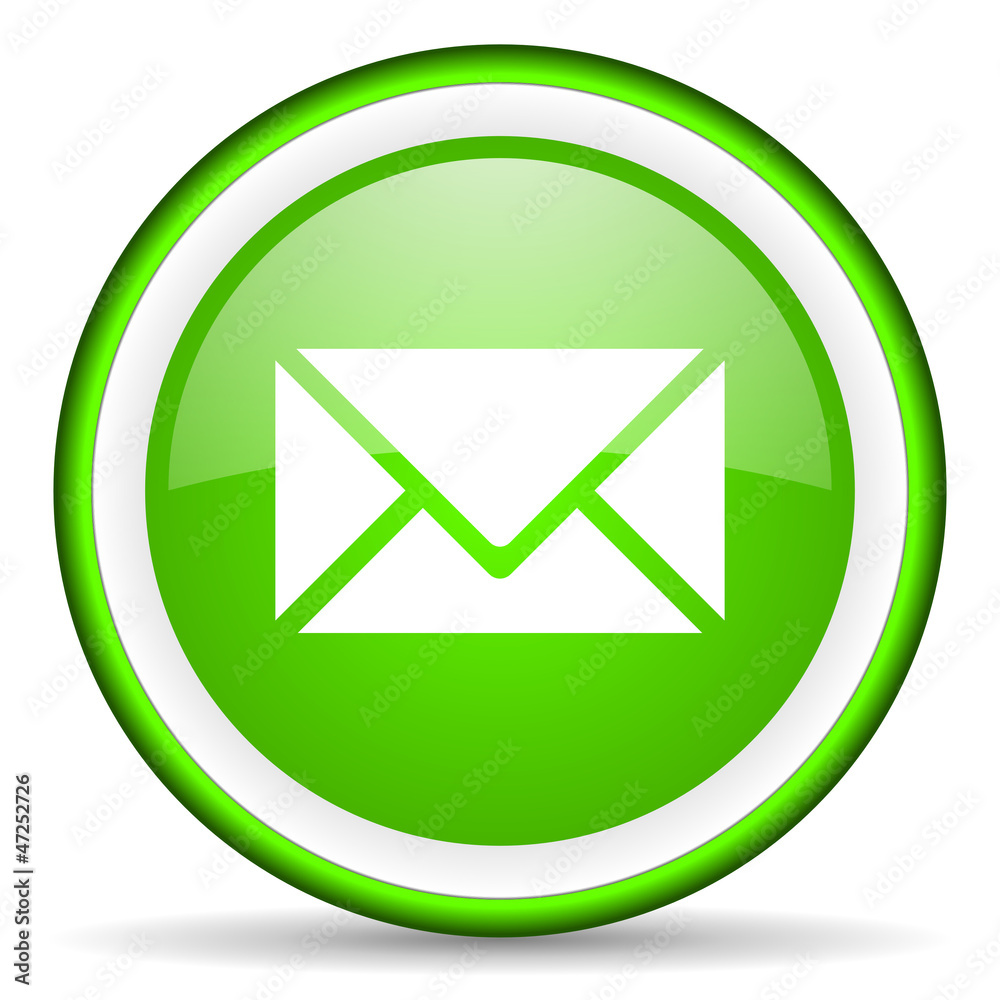 mail green glossy icon on white background