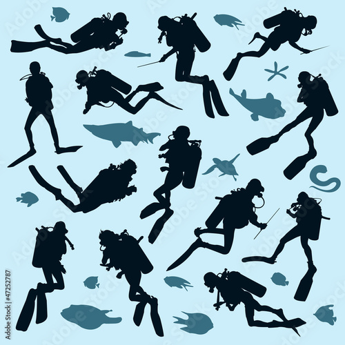 Set of diver silhouettes