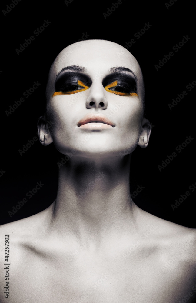 Bald futuristic woman - clean shaven head. Fashion design Bald futuristic woman - clean shaven head. Fashion design