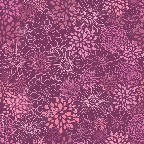 Fototapeta Naklejka Na Ścianę i Meble -  Vector purple field flowers elegant seamless pattern background
