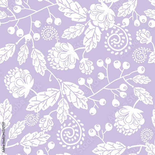 Vector purple line art flowers elegant seamless pattern