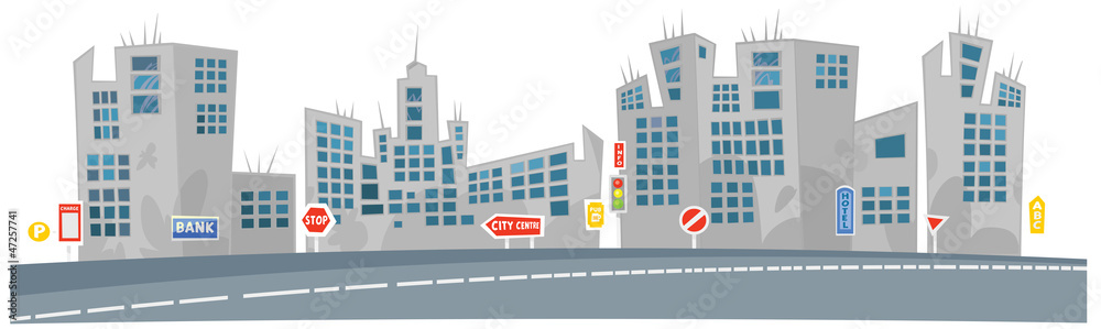 City View. Cartoon Background with letters on separate layer.