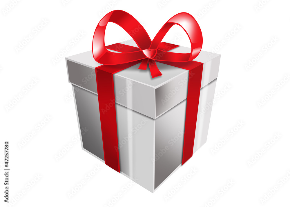 Obraz premium single white gift box with red ribbon