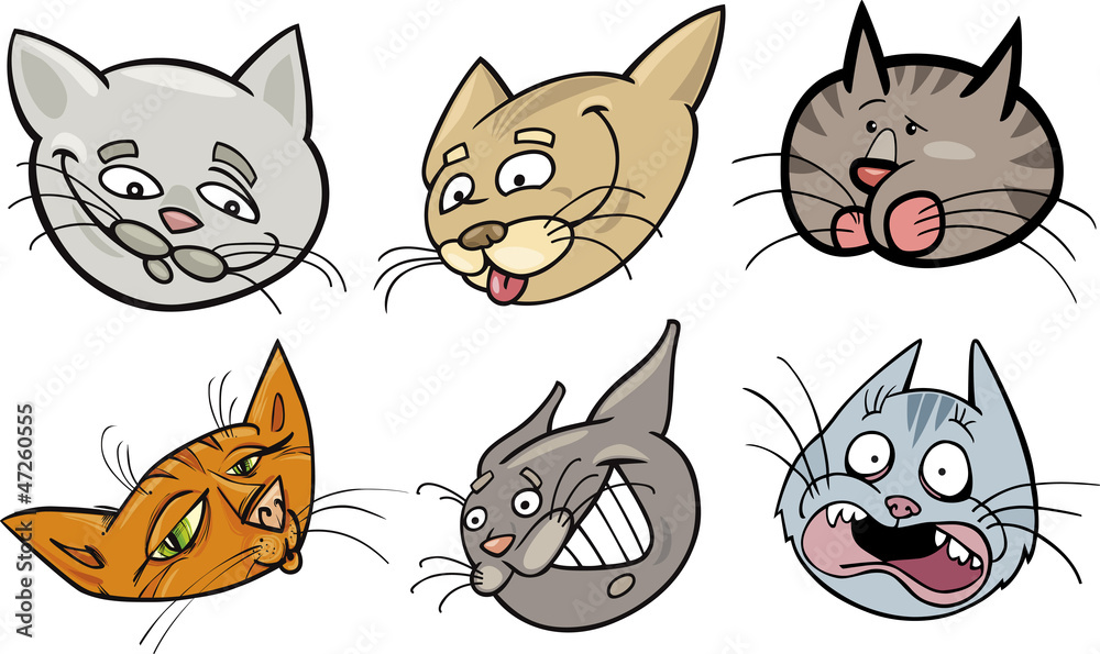 Fototapeta premium Cartoon funny cats heads set