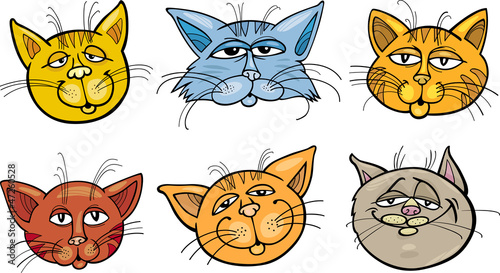 Cartoon funny cats heads set
