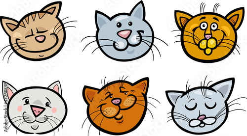 Foto Cartoon funny cats heads set