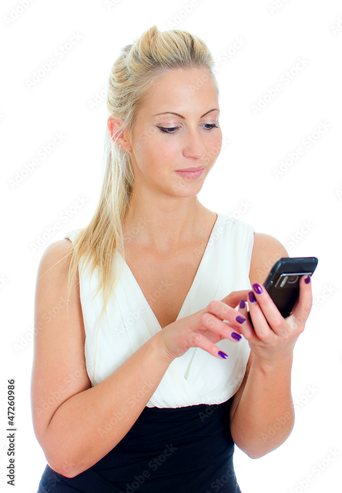 Young woman using mobile phone. Isolated on white Young woman using mobile phone. Isolated on white