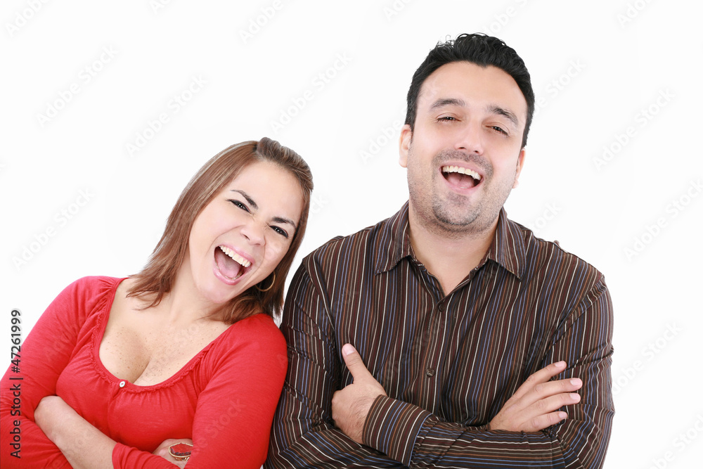 Portrait of an excited young couple on white background Portrait of an excited young couple on white background
