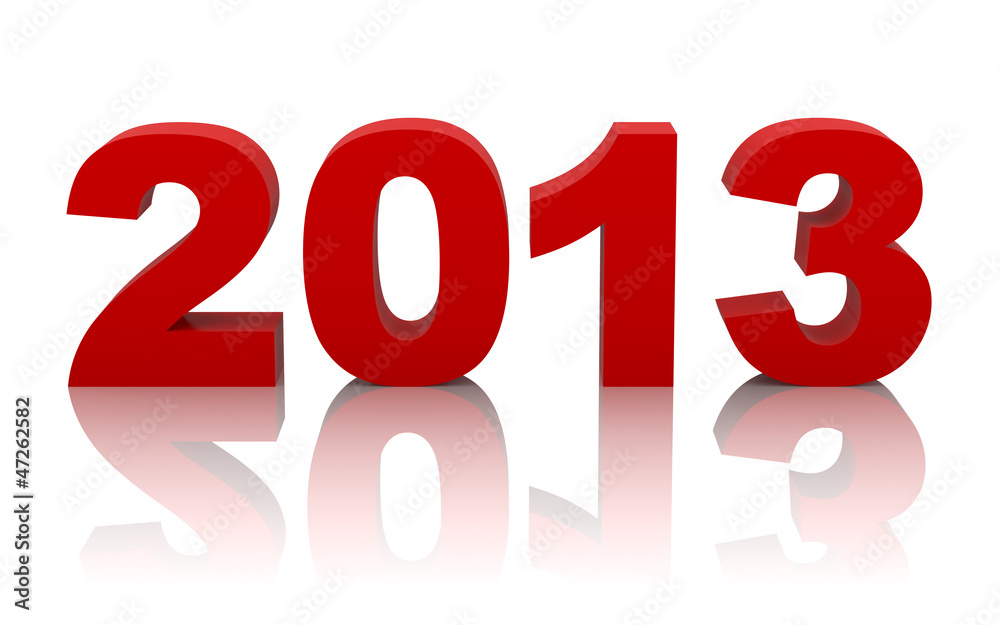new year 2013 with reflection isolated on white background new year 2013 with reflection isolated on white background