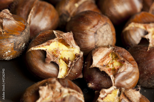 Organic Brown Chestnuts Roasting