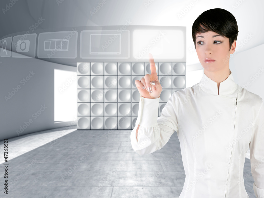 Futuristic woman touch finger copyspace Futuristic woman touch finger copyspace