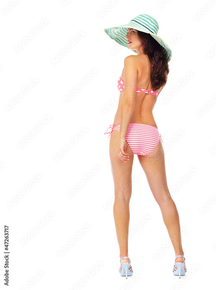 Beautiful woman in bikini on a white background. Beautiful woman in bikini on a white background.