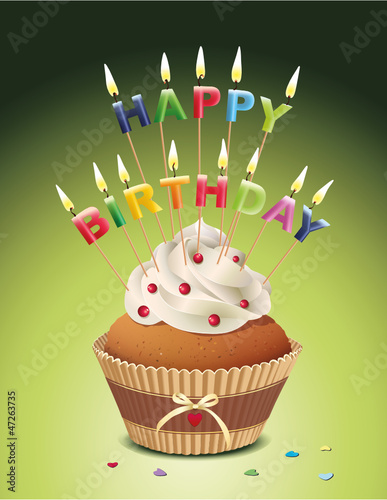 "Happy Birthday" Cupcake mit Kerzen